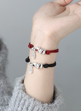 招财纳福蛇年本命年红绳情侣纯银手錬女生肖蛇手绳手串男银饰礼物