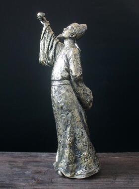 创意古代人物李白雕像公仔中式客厅格子柜书房家居装饰品工艺摆件