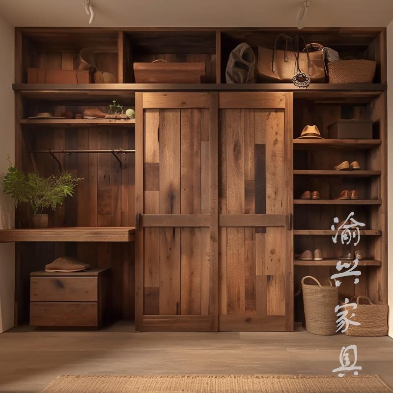 侘寂风 全屋定制半开放衣柜 别墅家具卧室衣柜 定做实木衣柜