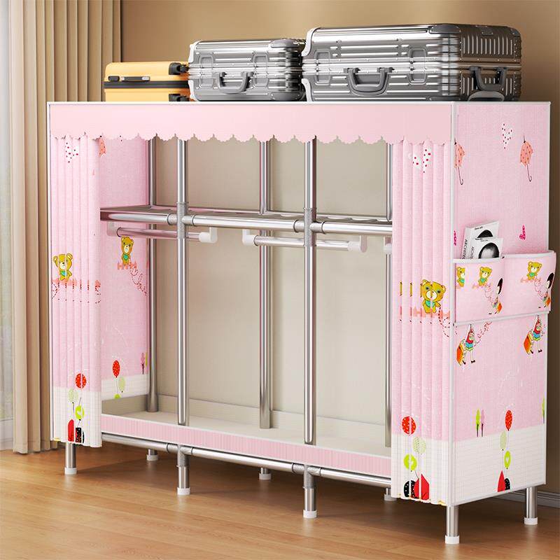 简易衣柜家用卧室布衣柜出租房全封闭拉炼 炼 组装全钢架加厚衣橱