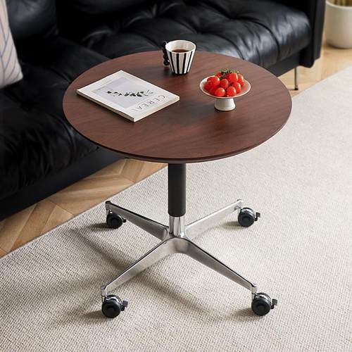 北欧实木圆桌升降餐桌家用小户型奶茶店桌子可移动洽谈桌休闲 桌