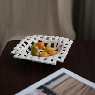 饰托盘餐厅厨房沥水篮 陶瓷手工编织收纳篮水果篮装 Lovely.法式