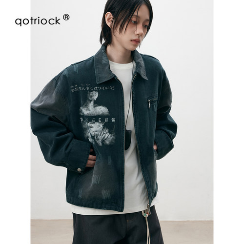 QOTRIOCK暗黑人物印花工装夹克男