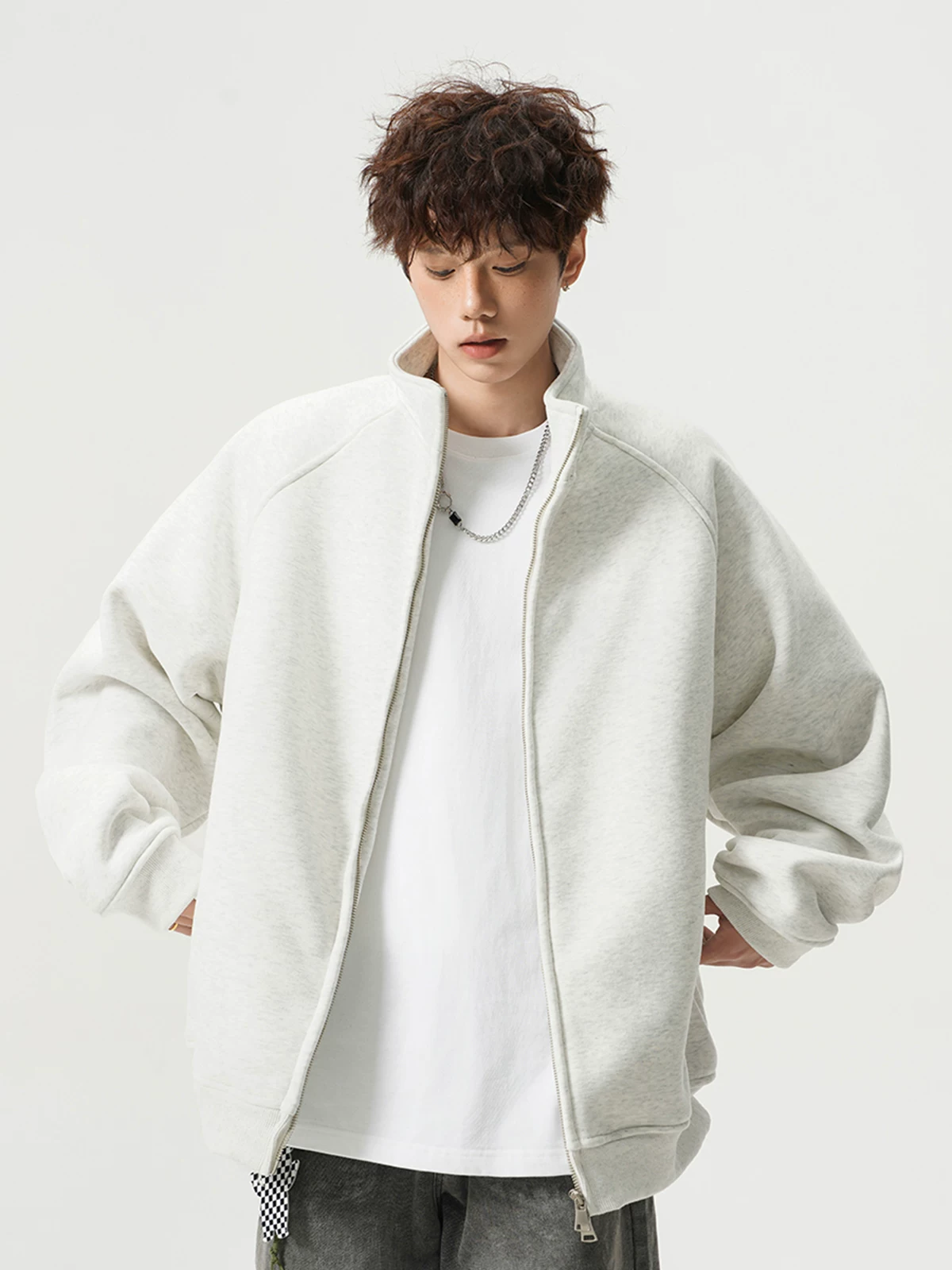 Spring sweatshirt, sports jacket with zipper, American style, oversize, increased thickness