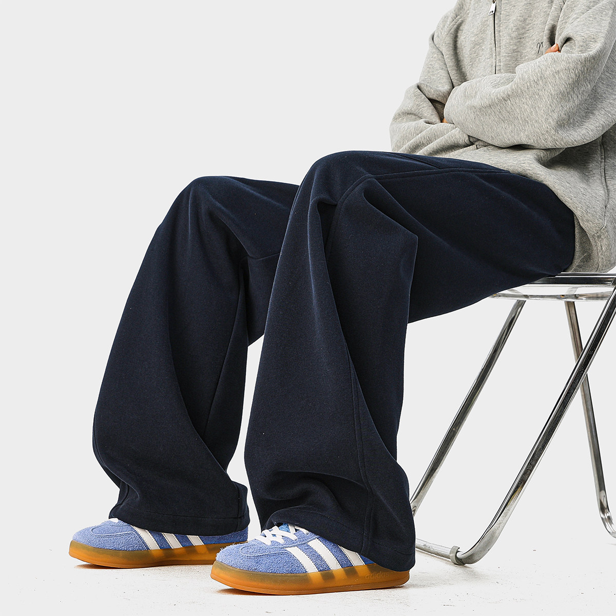 重磅解构弯刀卫裤男女秋季新款宽松百搭垂感加绒阔腿裤休闲长裤子