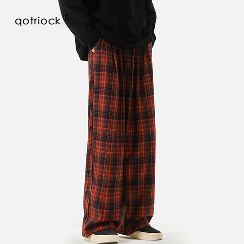 QOTRIOCK王嘉尔同款格子休闲裤男