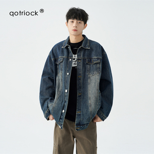 QOTRIOCK做旧牛仔外套男秋季宽松潮外穿2024水洗工装长袖夹克外套