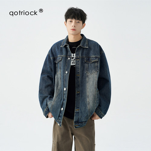 QOTRIOCK做旧牛仔外套男秋季宽松