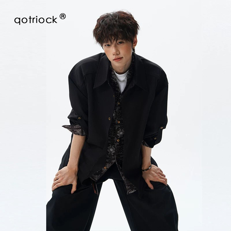 QOTRIOCK老钱风腰果花假两件衬衫图片