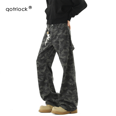 QOTRIOCK潮牌vibe迷彩微喇工装裤