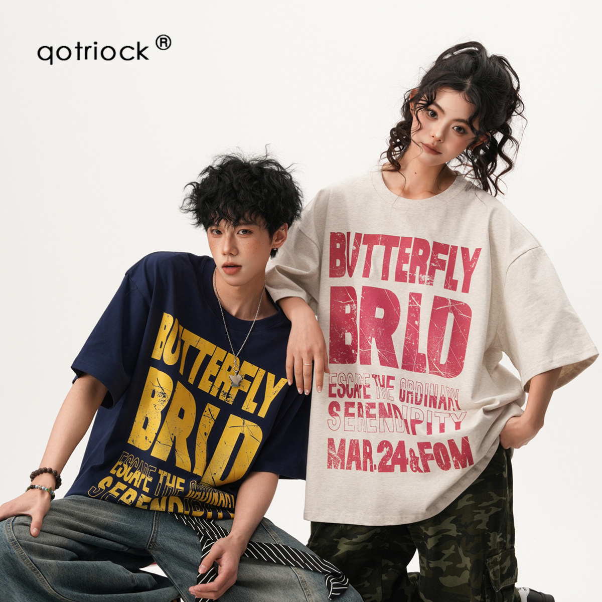 QOTRIOCK美式斑驳做旧短袖t恤男图片