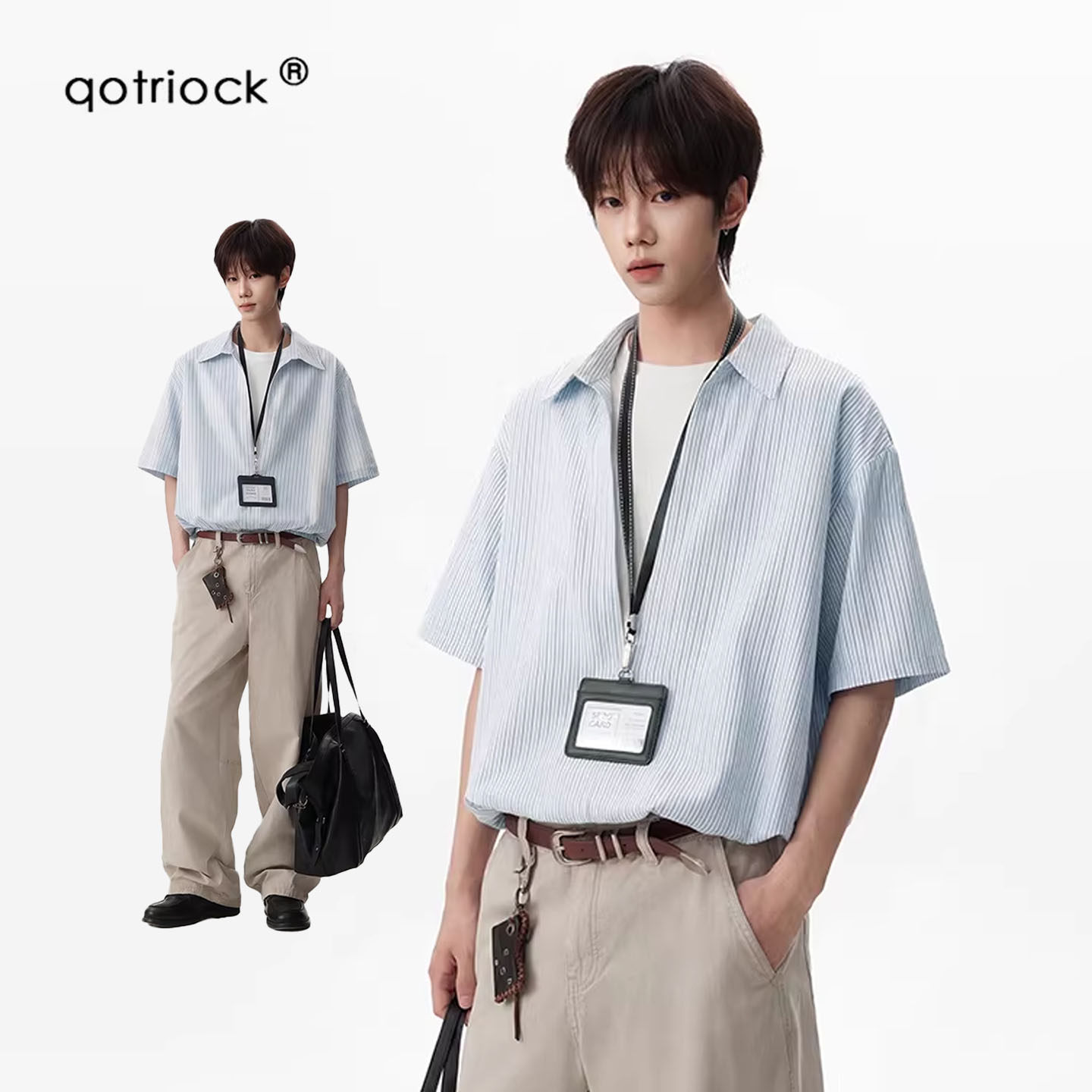 QOTRIOCK少年感假两件拼接短袖男图片