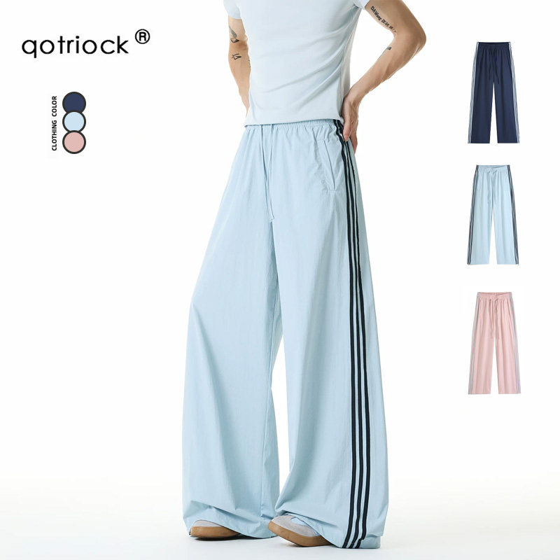 QOTRIOCK冰雾蓝条纹拼接休闲裤男图片
