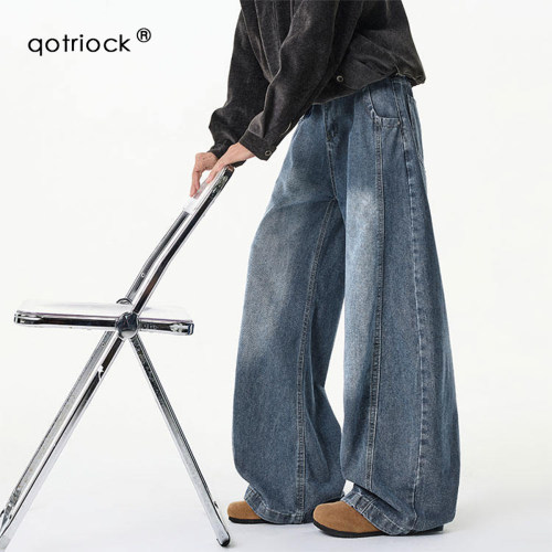 QOTRIOCK美式水洗解构弯刀牛仔裤
