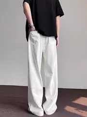 American Retro White Jeans for Men and Women 2026 Spring Trendy Basic Solid Color Straight-Leg Pants Loose Casual Trousers