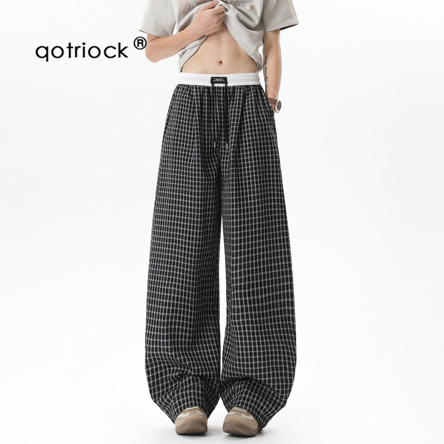 QOTRIOCK夏季泡泡纱格子裤男夏季图片