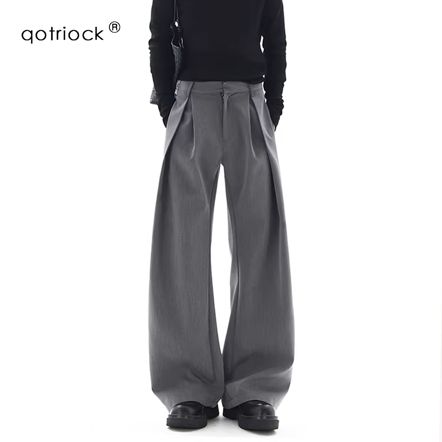 QOTRIOCK老钱风立体双层褶西裤男图片
