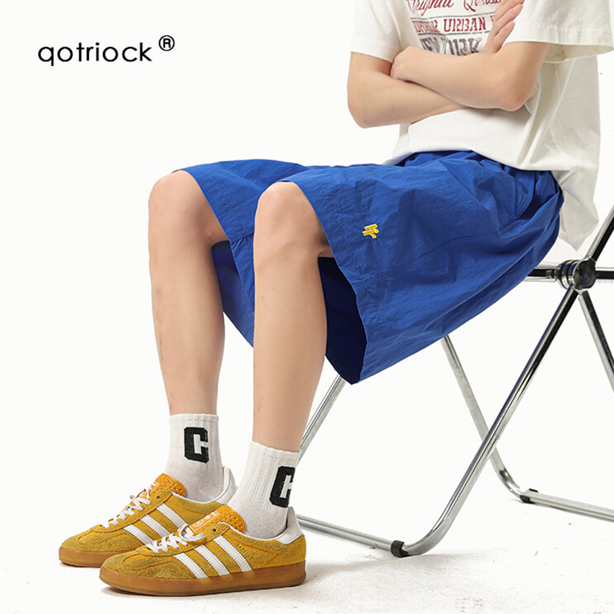 QOTRIOCK美式克莱因蓝冰丝短裤男图片