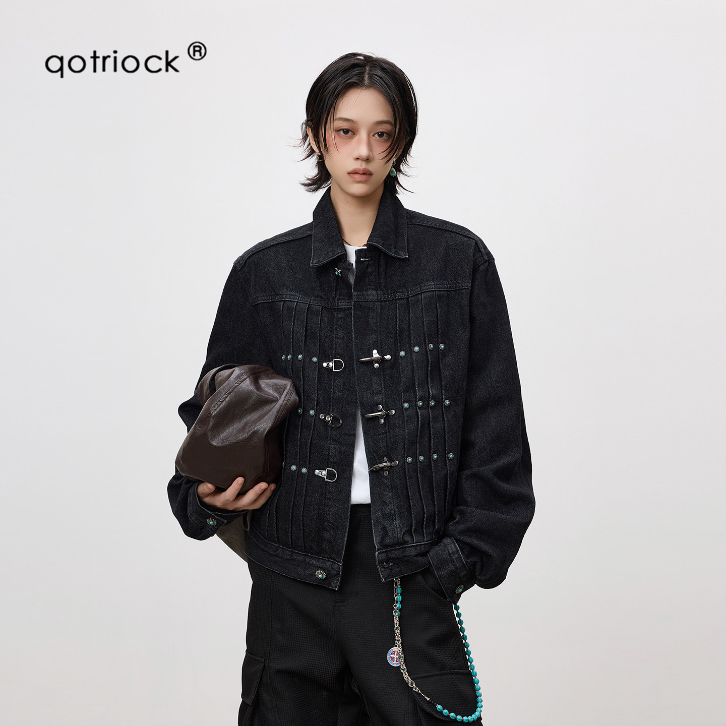 QOTRIOCK美式街头飞机扣牛仔夹克图片