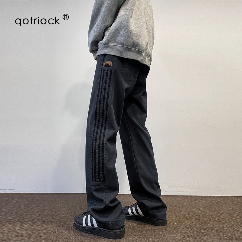 QOTRIOCK复古冰丝条纹休闲裤男秋