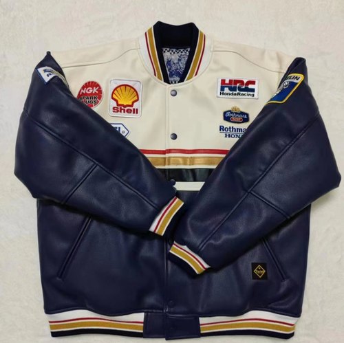 适用乐福门Rothmans联名款复古机车皮衣防水防摔保暖摩托车骑行服