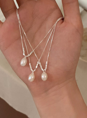 珍珠吊坠碎银子项链女高级感简约个性百搭温柔气质时尚颈链锁骨链