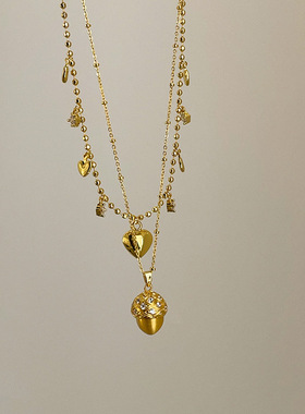 小众设计感松果爱心吊坠项链女复古轻奢时尚气质百搭颈链毛衣链