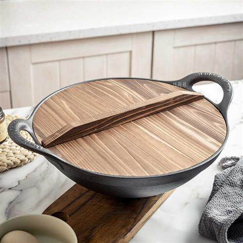 铸铁锅加深老式圆底双耳炒菜锅家用无涂层不粘尖底炒锅燃气灶专用