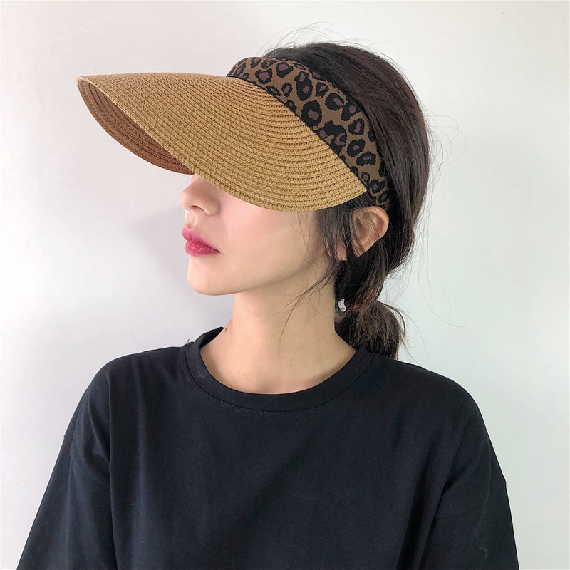 帽子女夏天空顶帽百搭太阳帽韩版时尚潮遮阳帽大檐草帽沙滩豹纹