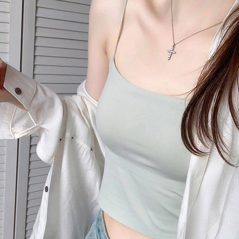 吊带裙专用自带胸垫背心内衣女抹胸细肩带一体式冰丝薄款内搭美背
