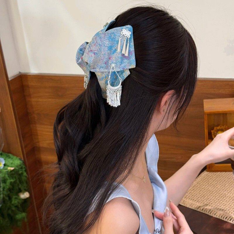 新中式国风刺绣三角包水滴流苏抓夹民族风汉服旗袍发夹百搭发饰