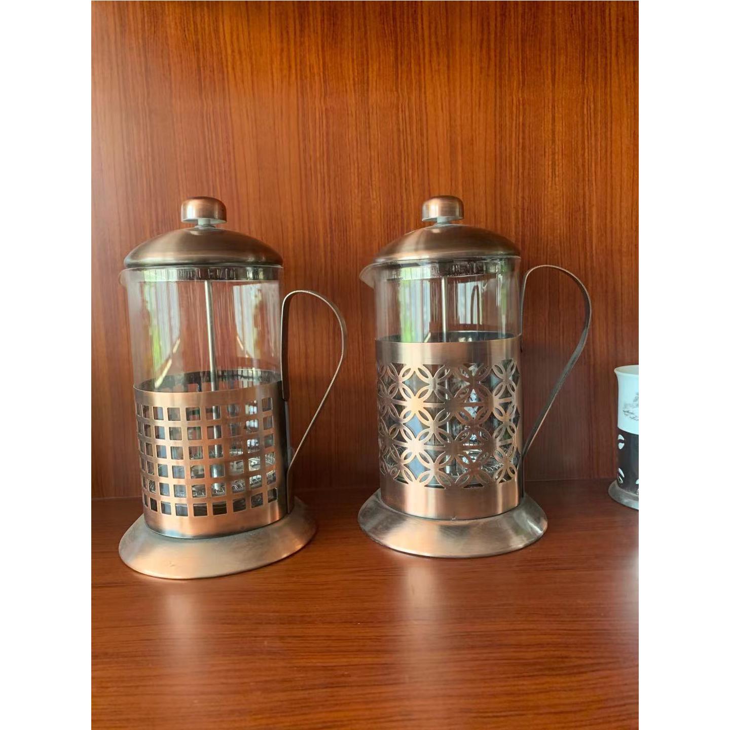 电镀玫瑰金法式按压法压咖啡冲茶壶压滤壶冲茶器花茶摩卡壶滤压壶