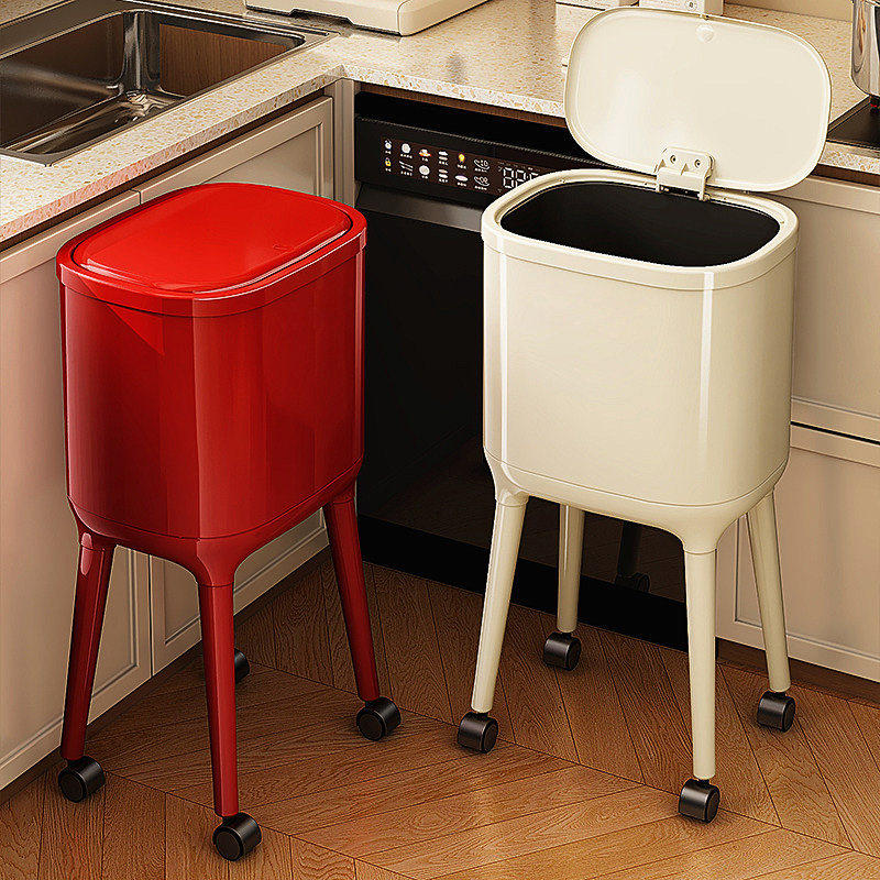 厨房垃圾桶专用家用2026新款高颜值带盖可移动大容量免弯腰高脚