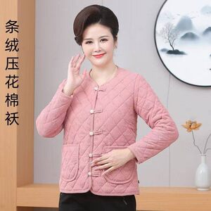 条绒压花小香风棉袄冬季气质女装加厚棉服妈妈装中老年保暖外套