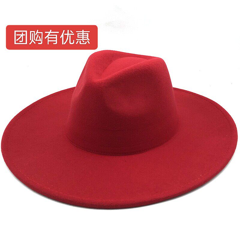民族风大檐英伦风礼帽宽檐欧美爵士帽简约毡帽经典复古毛呢帽男女