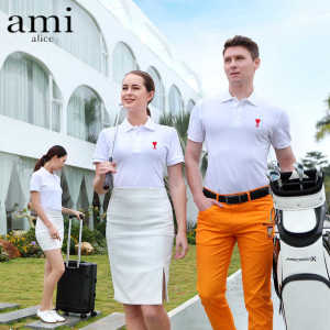 ami夏季纯棉男女情侣短袖Polo衫大牌时尚商务休闲纯色翻领T恤上衣