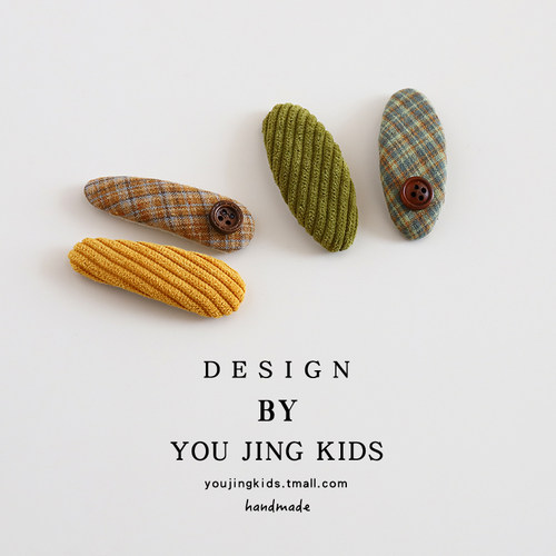 儿童格纹纽扣发夹可爱女童碎发夹BB夹秋冬新款发卡女孩头饰侧边夹