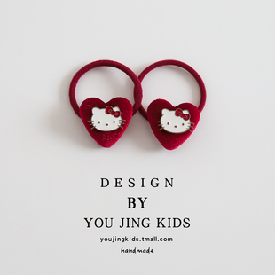 红色爱心儿童发圈女孩新年丝绒爱心头绳皮筋节日女童发绳过年头饰