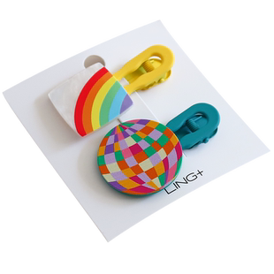 韩国几何儿童发夹彩虹拼色女孩碎发刘海边夹可爱卡通女童发卡头饰
