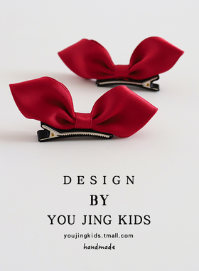 儿童蝴蝶结发夹公主女童发卡子顶夹小女孩红色全包布宝宝周岁头饰