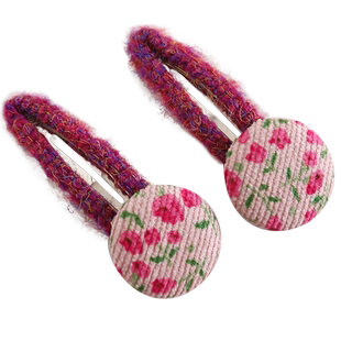 韩版儿童复古毛线发夹女童碎花BB夹发卡女孩纽扣刘海夹子宝宝头饰