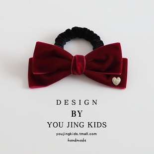 洋气红色丝绒蝴蝶结儿童发圈扎马尾爱心女童头绳发绳新年女孩头饰