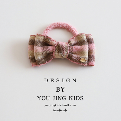 格子蝴蝶结儿童发圈毛呢秋冬女孩马尾头绳女童复古小香风发绳头饰