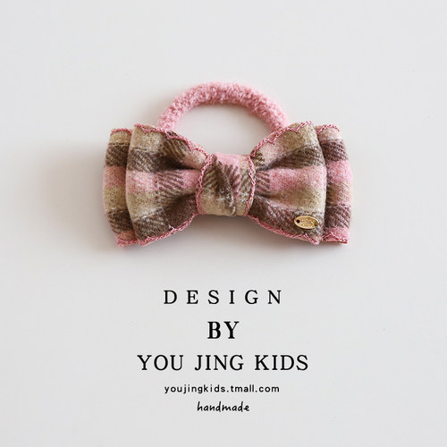 格子蝴蝶结儿童发圈毛呢秋冬女孩马尾头绳女童复古小香风发绳头饰