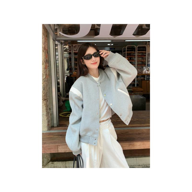 早秋灰色棒球服外套女202