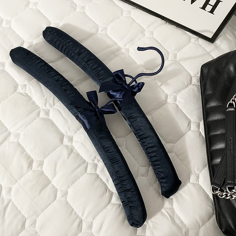 酒店御用 绸缎布艺衣架手工海绵衣挂定制纯蓝色系防滑衣架子