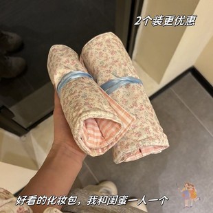 便携式化妆刷收纳包大容量眼线眉笔外出刷子包碎花绑带卷式收纳包