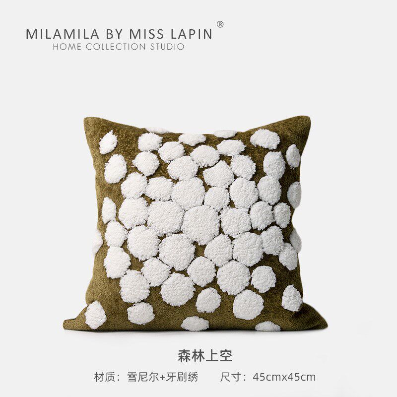 MILA米拉奶油雪花手工立体绣抱枕客厅沙发民宿黑白绿色系靠枕靠包