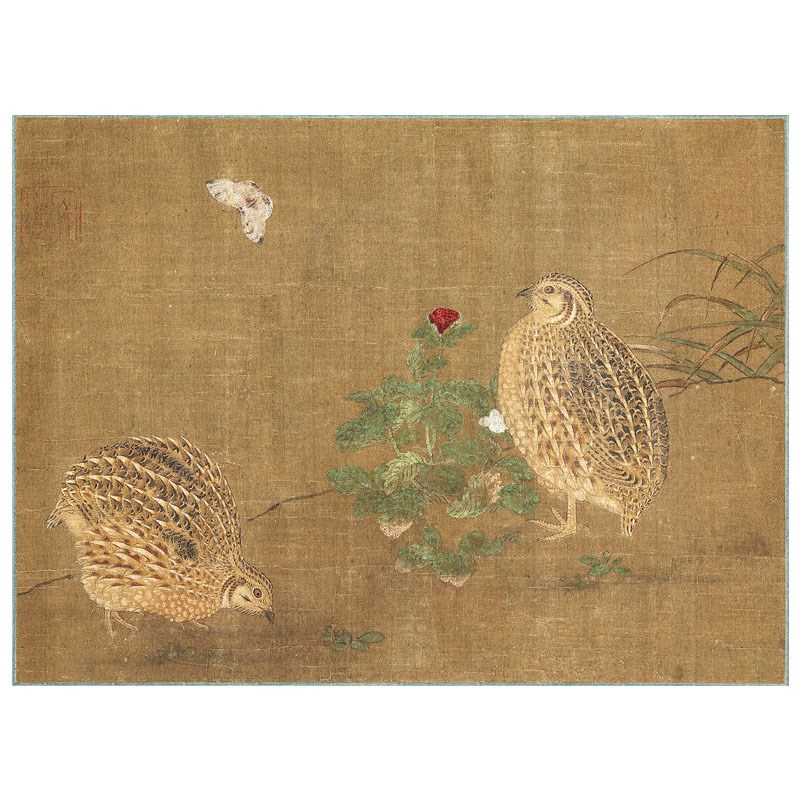 明 传李安忠 鹌鹑图 国画花鸟画高清微喷复制品客厅装饰画