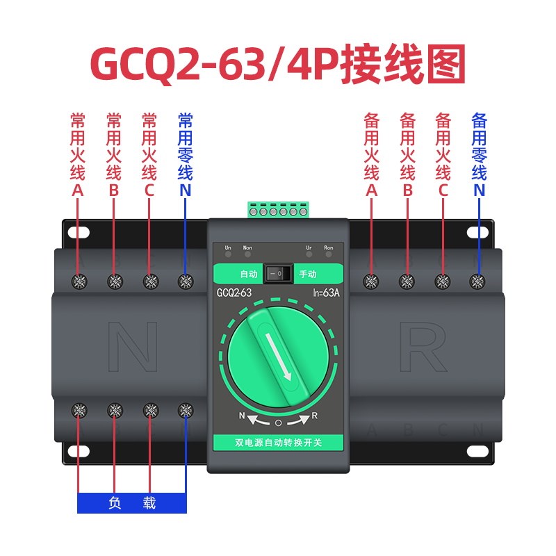 双路家用双电源自动转换开关2P32A三相四线4P63A手动切换备用电闸
